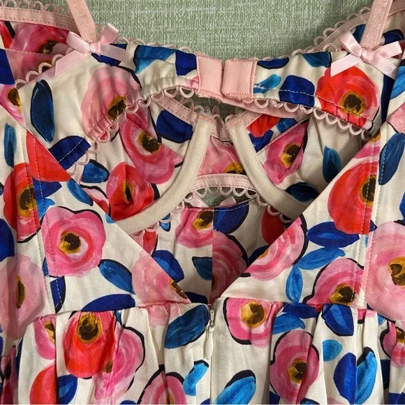 For Love & Lemons Gianna Silky Blue/Pink Floral Mini Dress + Bra, NWT, Size M - Picture 7 of 10